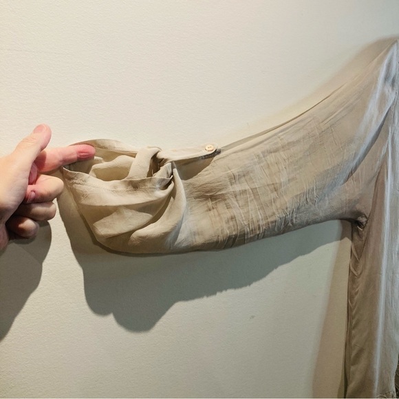 JOHNNY WAS Sz L 100% Cupro Rayon Embroidered Trim Semi Sheer Cream Blouse - Picture 4 of 12